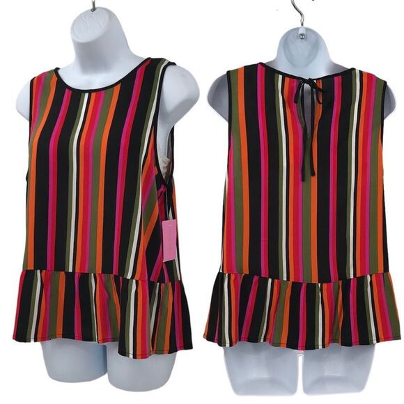 Riley & Rae Clown Striped Peplum Sleeveless Top Sz. M KIdcore - Picture 1 of 12